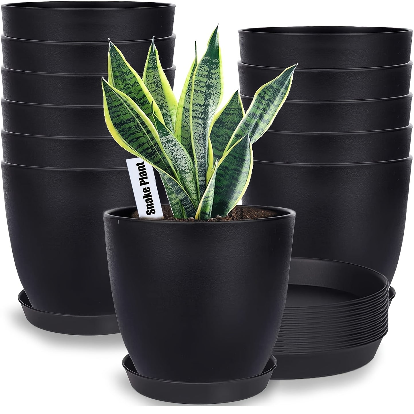 12-delige Set Klassieke Plastic Bloempotten met Schotel – voor Binnen- en Buitengebruik