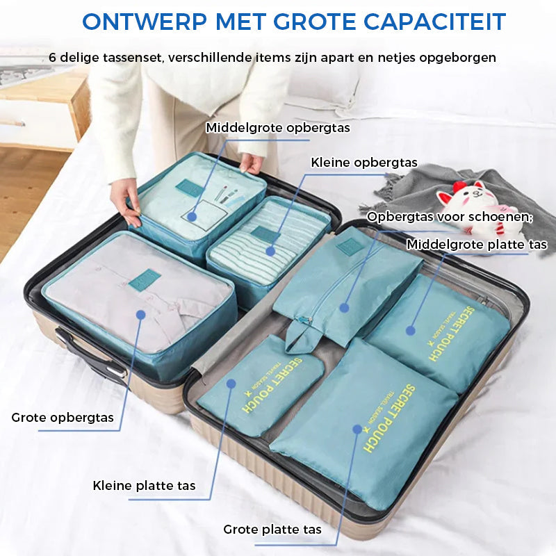 6-Delige Reistas Organizer Set – Voor een Perfect Georganiseerde Koffer