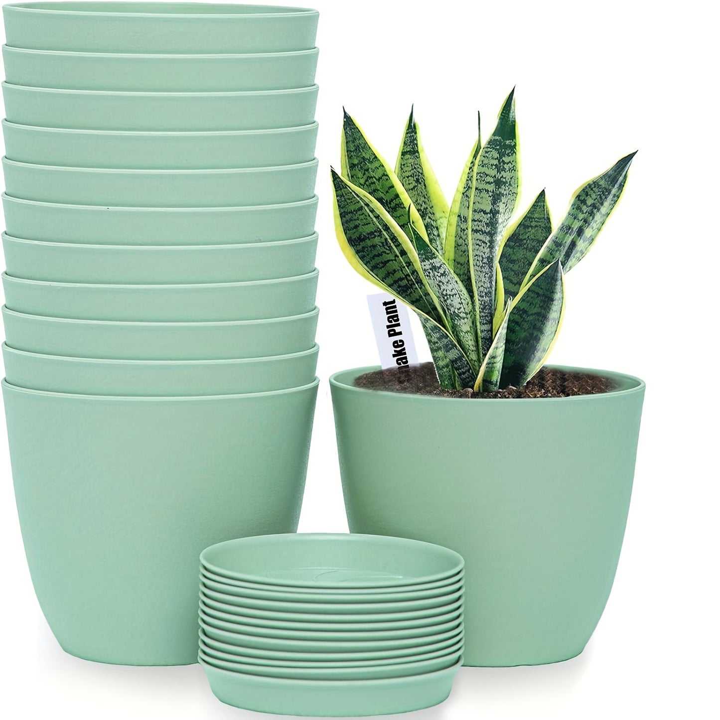 12-delige Set Klassieke Plastic Bloempotten met Schotel – voor Binnen- en Buitengebruik