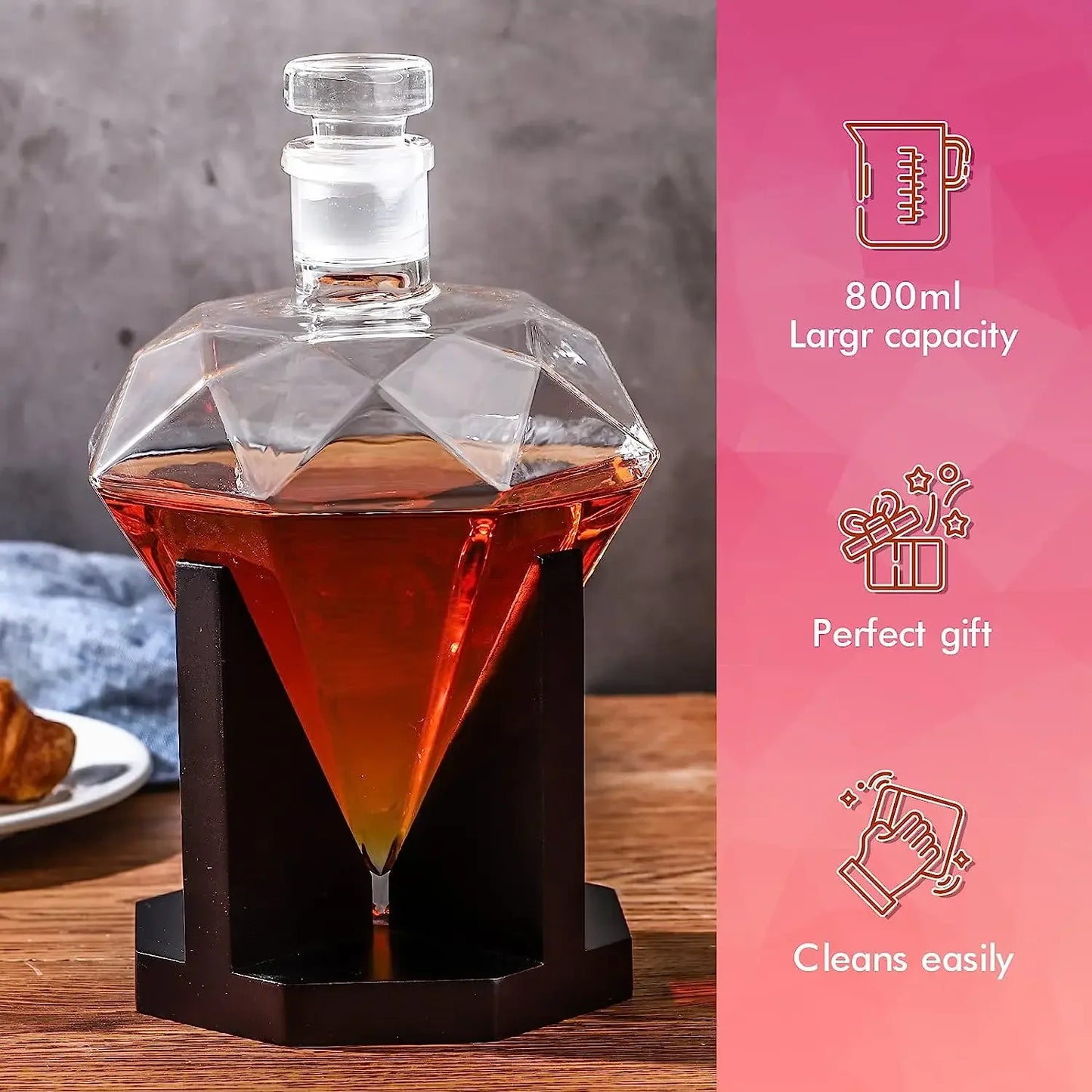 Diamant Luxe Whisky Karaf – Stijlvolle Glazen karaf met Houten Houder