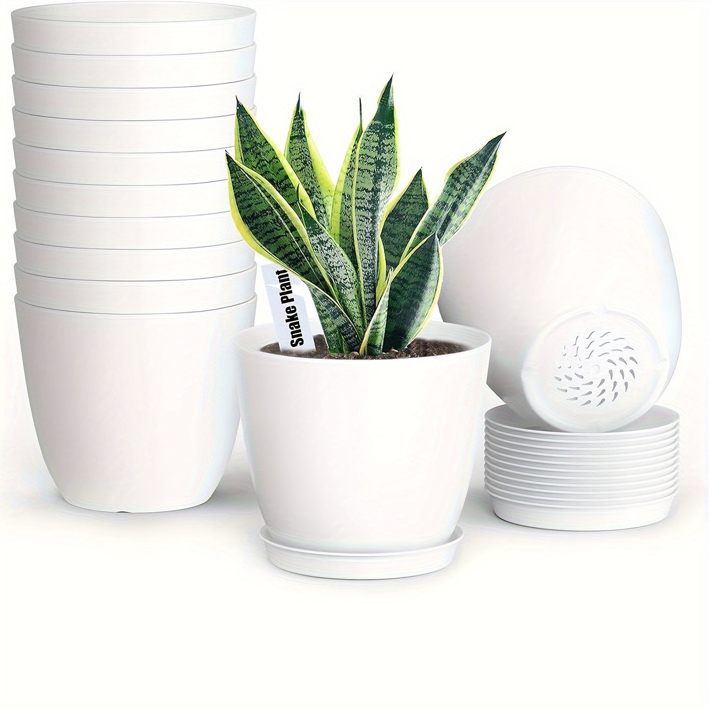 12-delige Set Klassieke Plastic Bloempotten met Schotel – voor Binnen- en Buitengebruik
