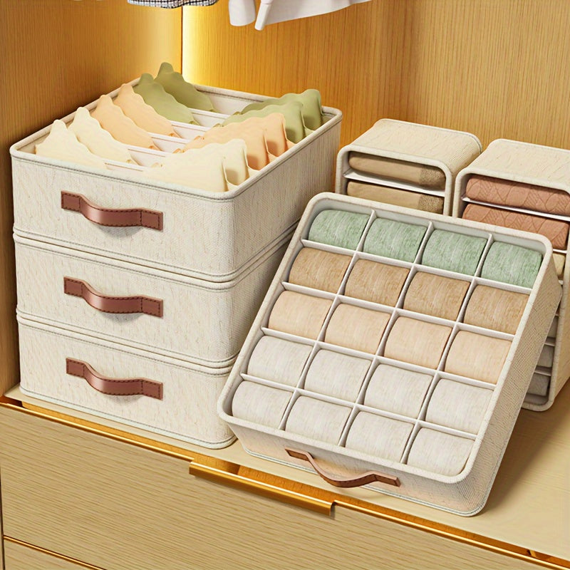 Beige Opvouwbare Lade Organizer met Roségouden Handvatten – Stijlvolle Kastoplossing