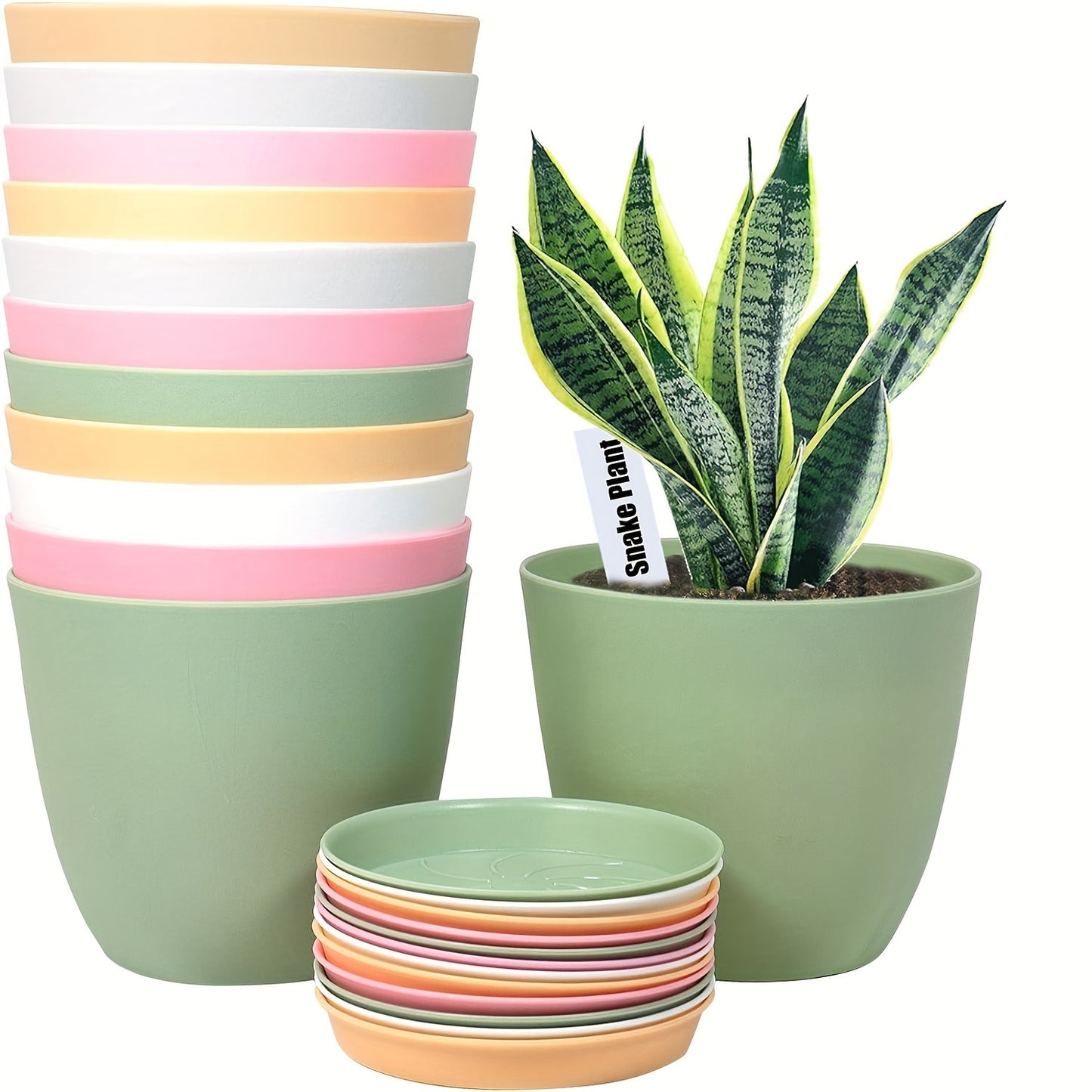 12-delige Set Klassieke Plastic Bloempotten met Schotel – voor Binnen- en Buitengebruik