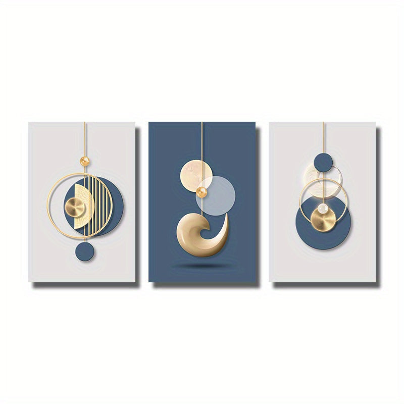 Canvas Set – Gouden & Blauwe Abstracte Kunst (3 stuks)