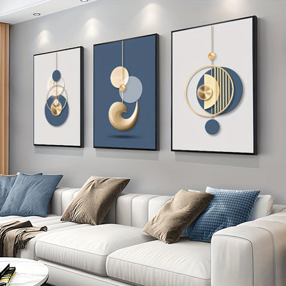 Canvas Set – Gouden & Blauwe Abstracte Kunst (3 stuks)