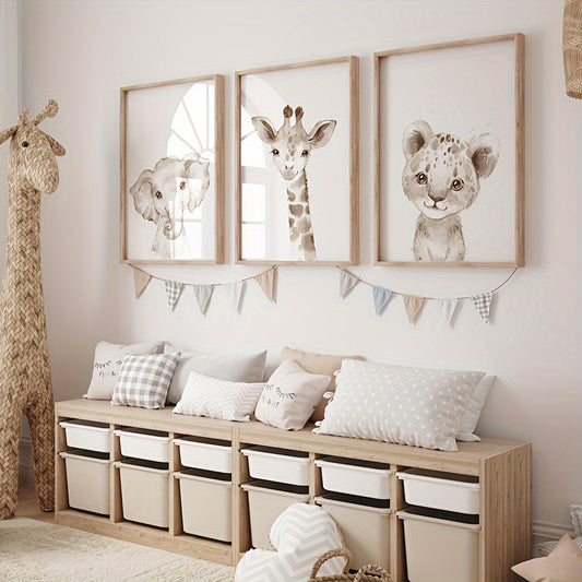 Set Dierenkunst – Olifant, Giraf & Leeuw (Frameloos)