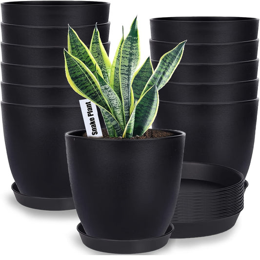 12-delige Set Klassieke Plastic Bloempotten met Schotel – voor Binnen- en Buitengebruik