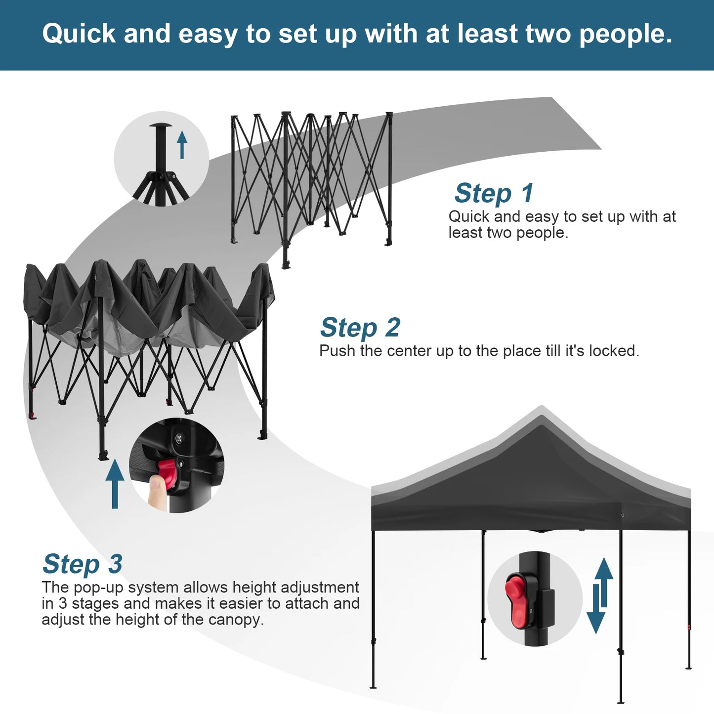Opvouwbare Outdoor Partytent 3x3m – Waterdicht & UV-bestendig met Verstelbare Hoogte en 4 Afneembare Zijwanden