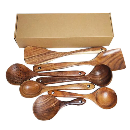Teakhouten Keukengerei Set – Natuurlijke Houten Kooklepels & Spatels