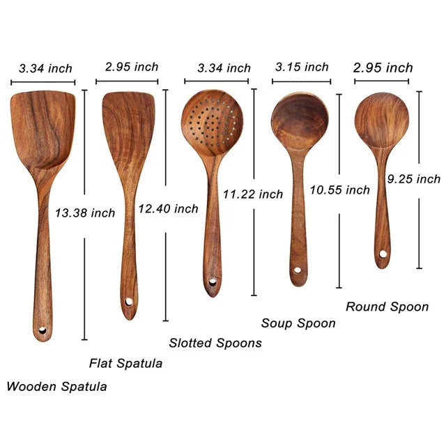 Teakhouten Keukengerei Set – Natuurlijke Houten Kooklepels & Spatels