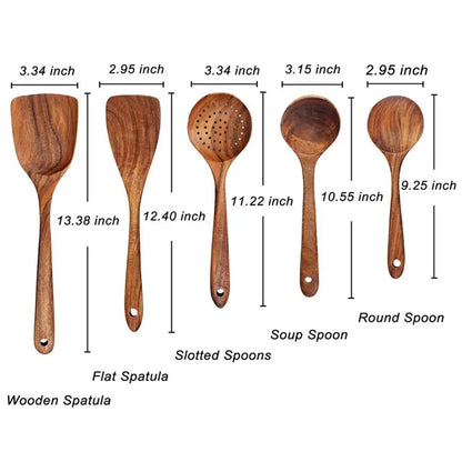 Teakhouten Keukengerei Set – Natuurlijke Houten Kooklepels & Spatels