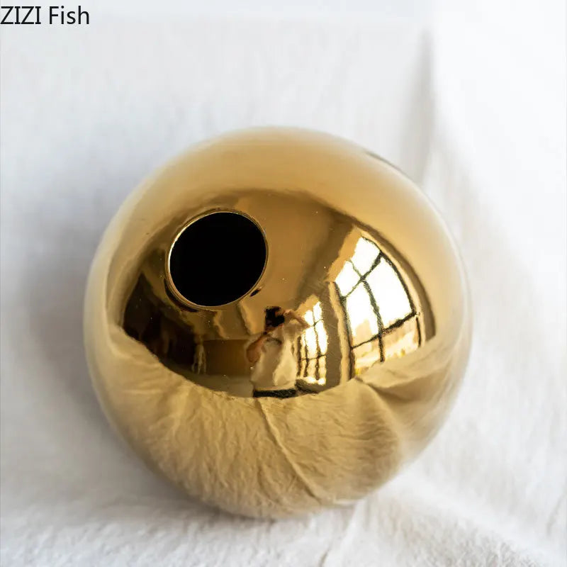 Vergulde Gouden Bal Vaas – Luxe Keramische Decoratie
