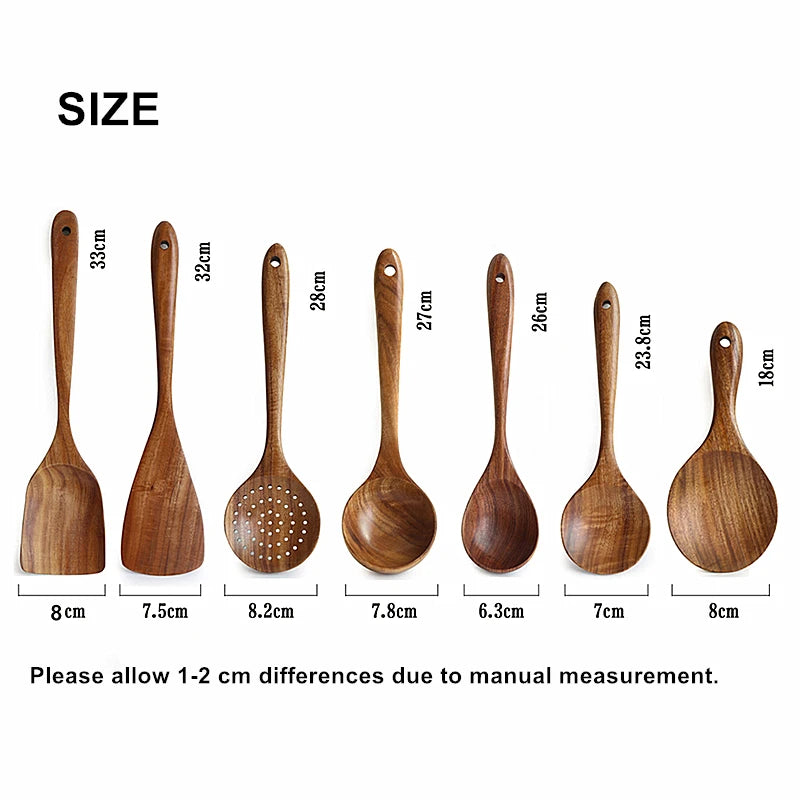 Teakhouten Keukengerei Set – Natuurlijke Houten Kooklepels & Spatels