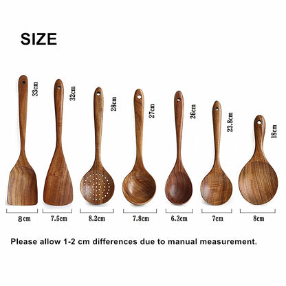 Teakhouten Keukengerei Set – Natuurlijke Houten Kooklepels & Spatels