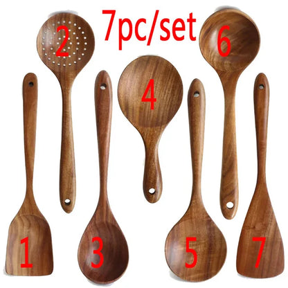 Teakhouten Keukengerei Set – Natuurlijke Houten Kooklepels & Spatels