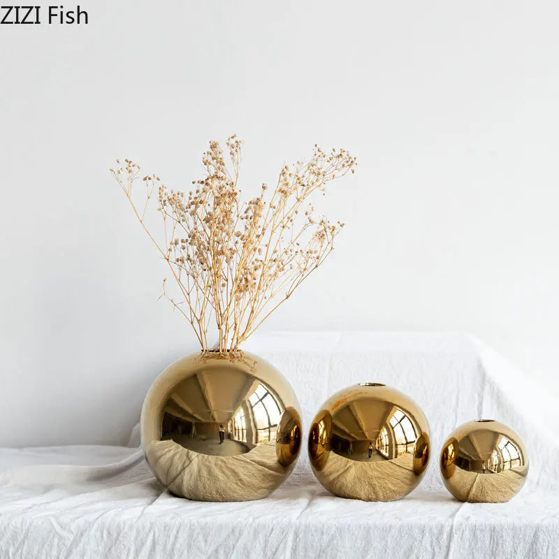 Vergulde Gouden Bal Vaas – Luxe Keramische Decoratie