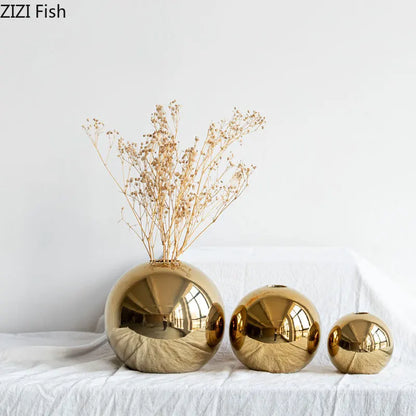 Vergulde Gouden Bal Vaas – Luxe Keramische Decoratie