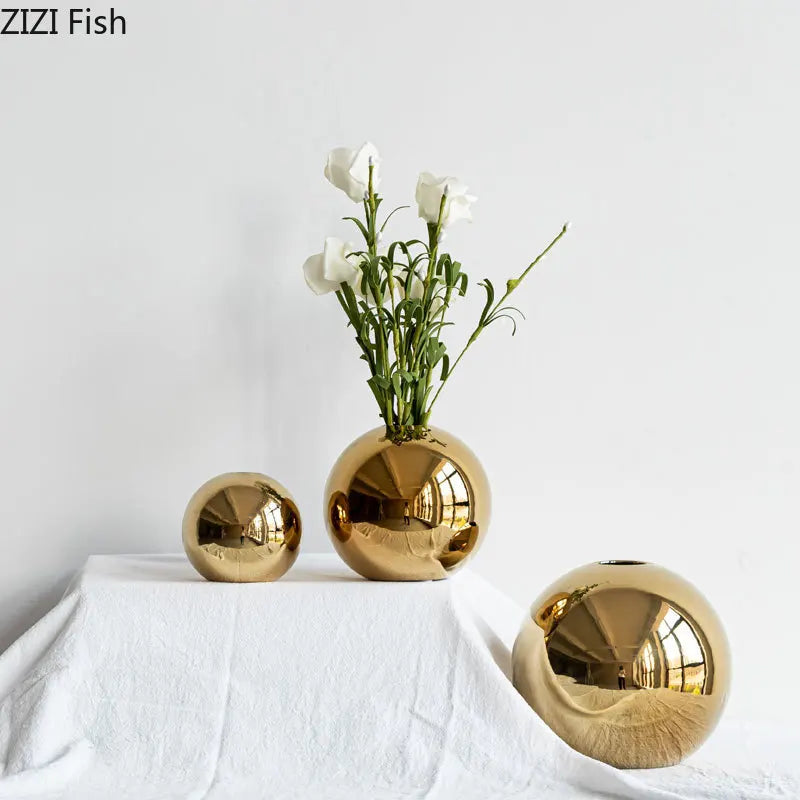 Vergulde Gouden Bal Vaas – Luxe Keramische Decoratie