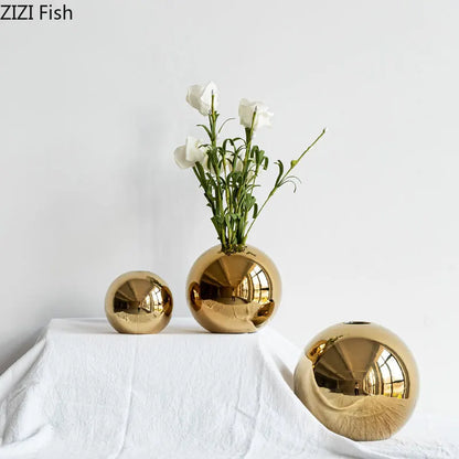 Vergulde Gouden Bal Vaas – Luxe Keramische Decoratie