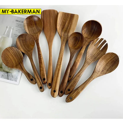 Teakhouten Keukengerei Set – Natuurlijke Houten Kooklepels & Spatels