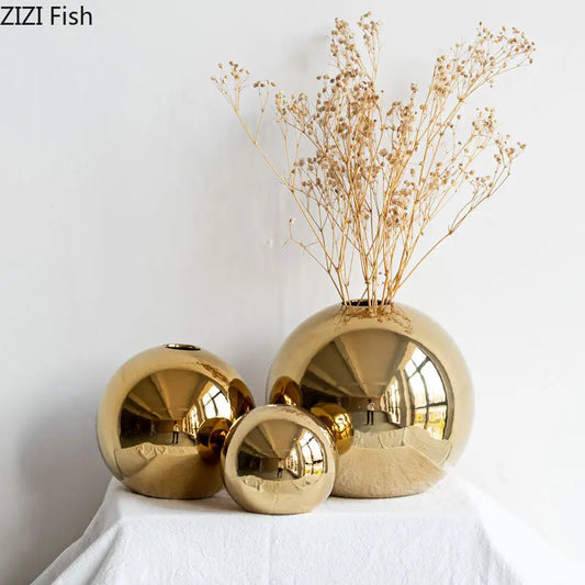 Vergulde Gouden Bal Vaas – Luxe Keramische Decoratie