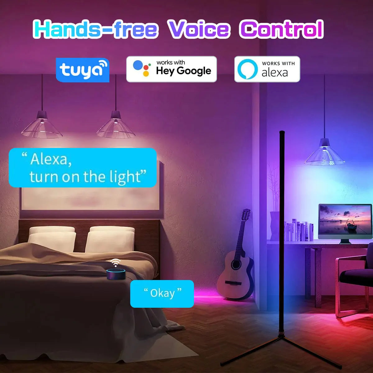 LumoHoek – Slimme RGB Hoekvloerlamp met Spraakbediening (smart light voor gaming room