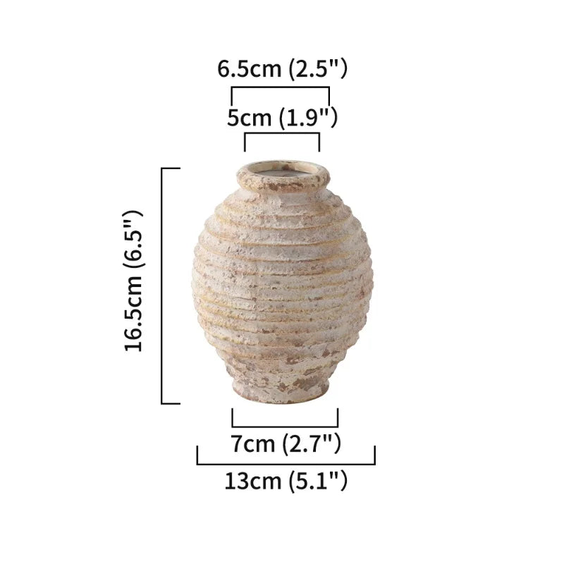 Retro Nostalgische Ruwe Aardewerken Vaasje – 21,5 cm Hoog – Vintage Handgemaakte Stijl