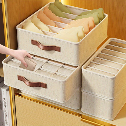 Beige Opvouwbare Lade Organizer met Roségouden Handvatten – Stijlvolle Kastoplossing