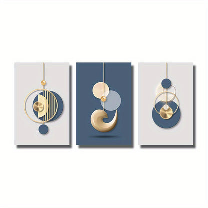 Canvas Set – Gouden & Blauwe Abstracte Kunst (3 stuks)
