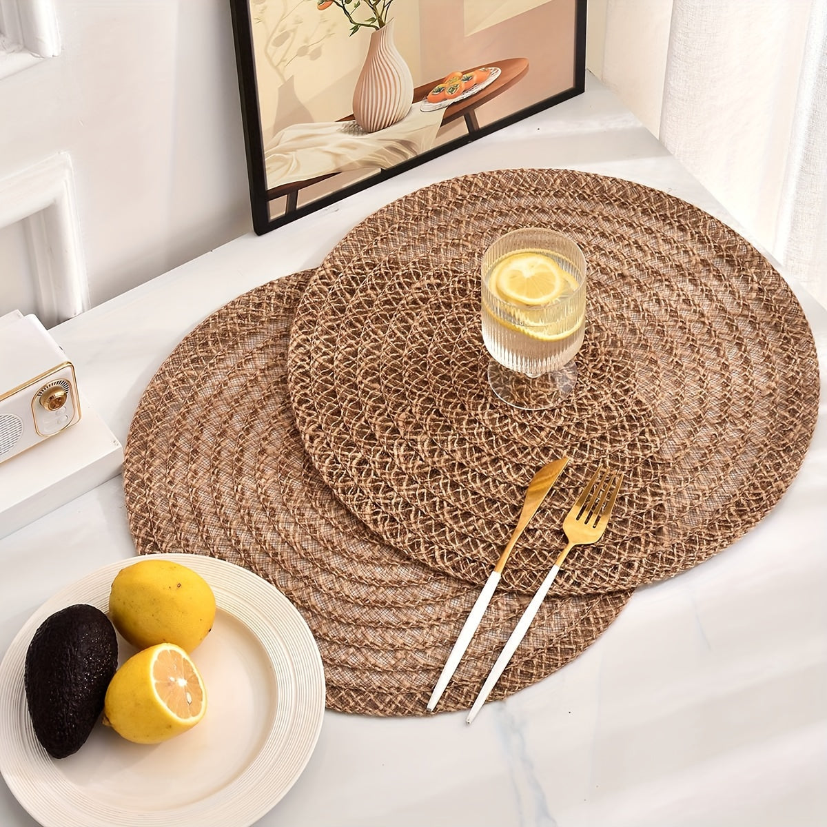 Boho Chic Geweven Jute Onderzetters – 4-delige Set